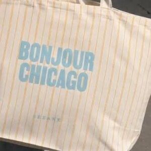 Sezane Striped Bonjour Chicago Tote in Cream and Blue